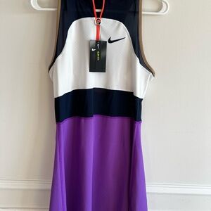 Nike Slim Fit Tennis Dress in White, Navy, and Purple